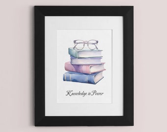 Bookish print | library decor | Book nerd wall art | Bookworm gift | Librarian gift | Bookstagram | Knowledge is power | bookish print
