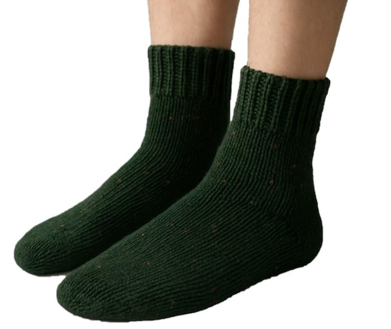 Hand-knitted socks/sneakers – dark green with colorful tweed dots – size selectable