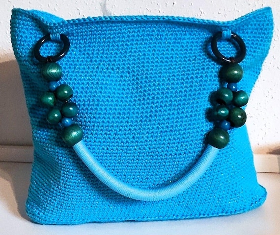 Crocheted bag - shopping bag - shopper - tote bag - turquoise