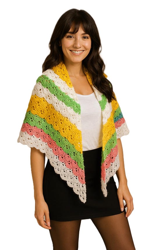 Handmade crocheted triangular scarf / wrap scarf / shawl / shell pattern