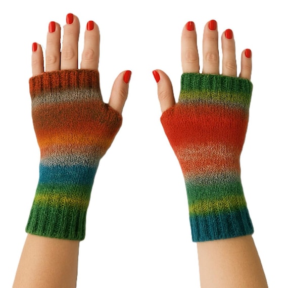 Fingerless gloves made from 6-ply Schoppel wool – Hand-knitted – Length approx. 21cm, width approx. 9.5cm – For women & teenagers – Warm and soft
