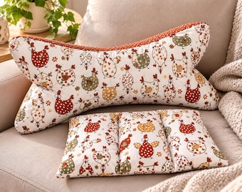 Conjunto de almohada térmica de hueso y colza Reading “Pollos Locos” | Hecho a mano | Idea de regalo | Almohada para el cuello