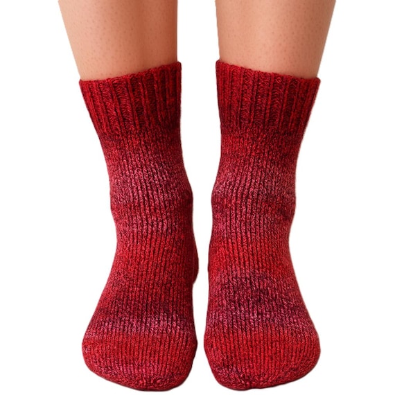 Hand-knitted socks – Schoppel "Red in a Suit" – 6-ply – size selectable – warm wool socks – unique item