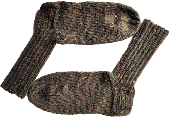 Hand-knitted socks – green with colorful tweed dots – size selectable