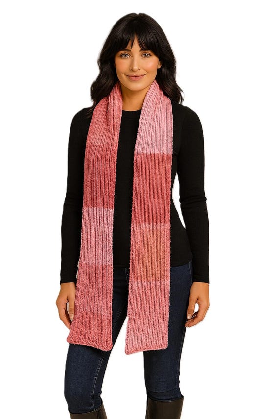 Hand-knitted scarf / gradient yarn / pink tones / length approx. 172 cm