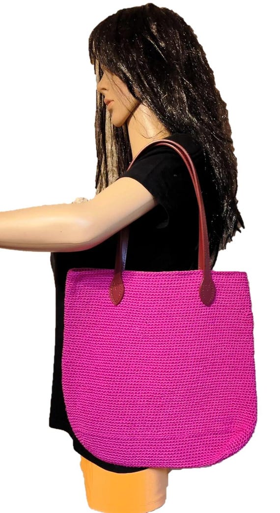Crocheted bag - shopping bag - shopper - tote bag - pink
