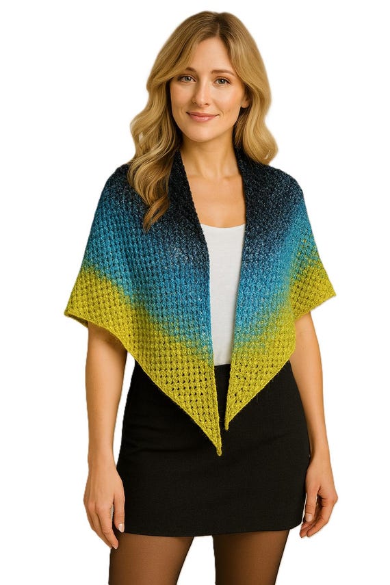 Handmade crocheted triangular scarf / wrap scarf / shawl / shell pattern