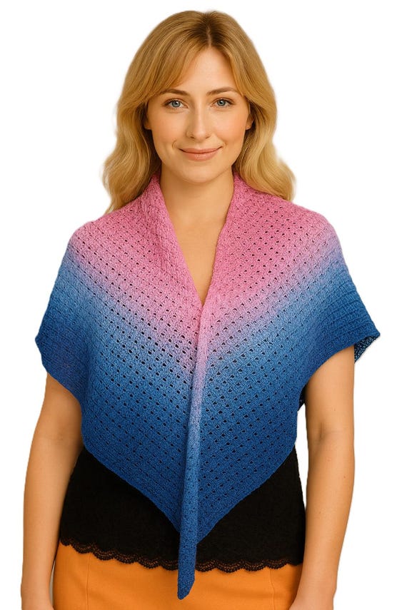 Handmade crocheted triangular scarf / wrap / shawl / gradient yarn