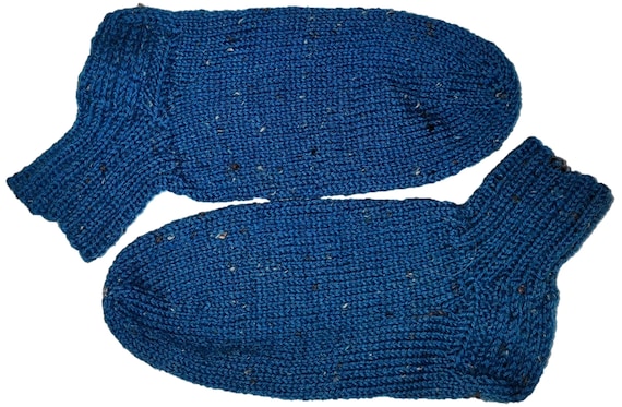 Hand-knitted socks/sneakers – petrol blue with colorful tweed dots – size selectable