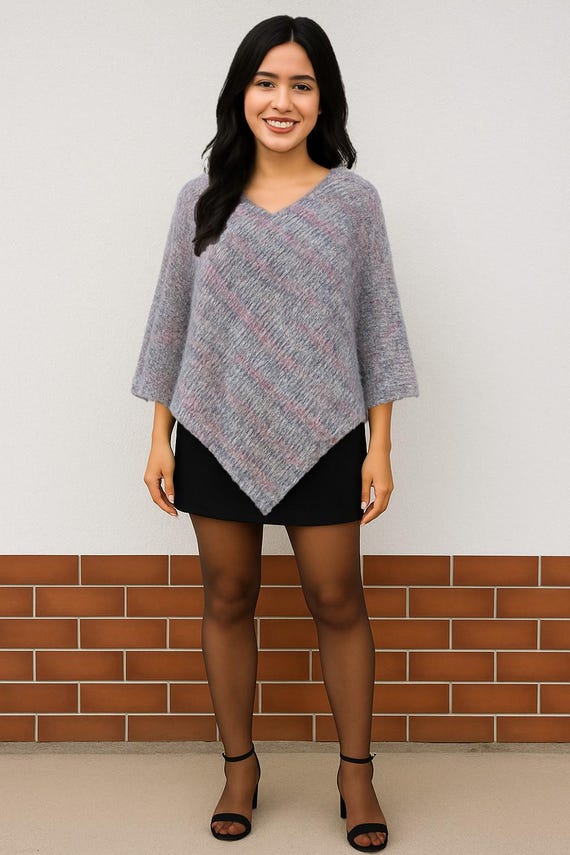 Hand-knitted poncho / stole / Soho Alpaca -Merino wool