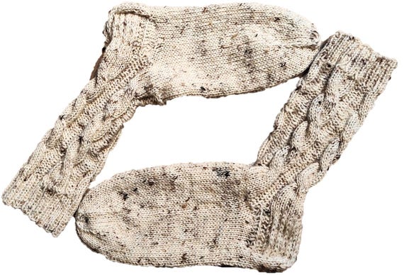 Hand-knitted wool socks / traditional socks / cable-knit waistband / women's/men's / 6-ply / size 38-39