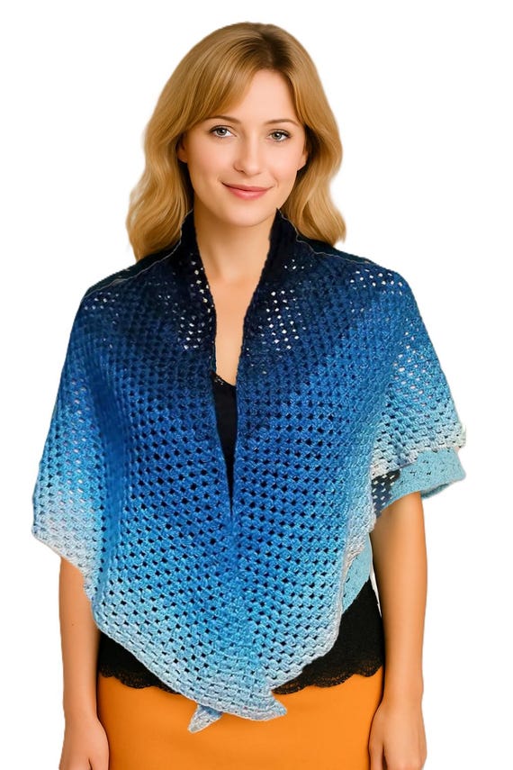 Handmade crocheted triangular scarf / wrap / shawl / gradient yarn