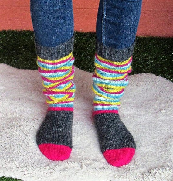 Hand-knitted wool socks - shopping socks / waist height approx. 38 cm / trendy socks / knitted from 2 different wools / size is 38-39