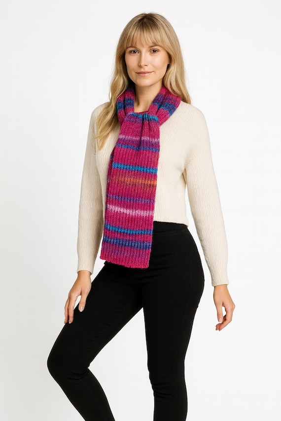 Hand-knitted scarf/shoulder scarf/wrap/merino look/length approx. 186 cm