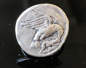 24K Gold Vermeil, 925K Solid Silver Ring, Handmade Double Band With Bronze Eagle Hunt Rabbit Intaglio Ring Boho Roman Ancient Signet Ring