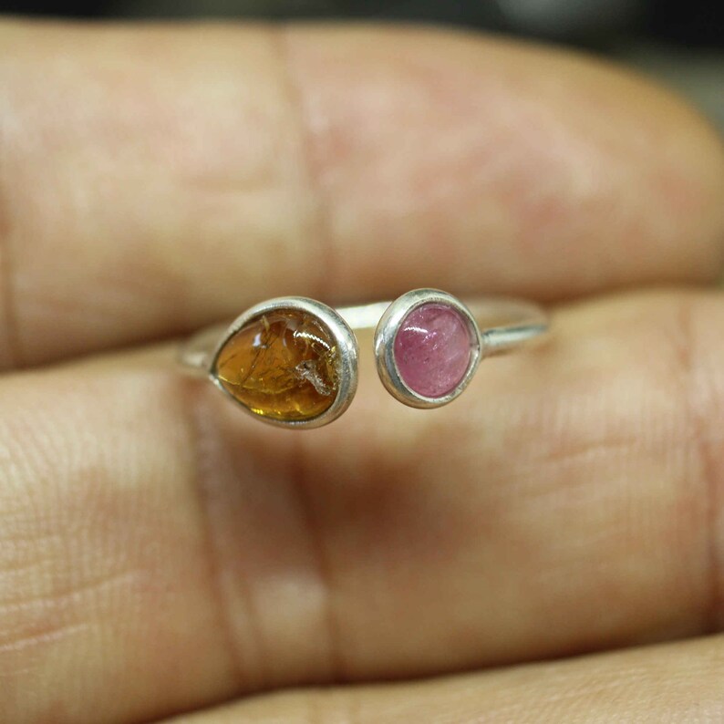 24K Gold Vermail 925K Sterling Silver Ring Handmade Polished Band Natural Free Shape Tourmaline Designer Ring Ancient Style Boho signet ring