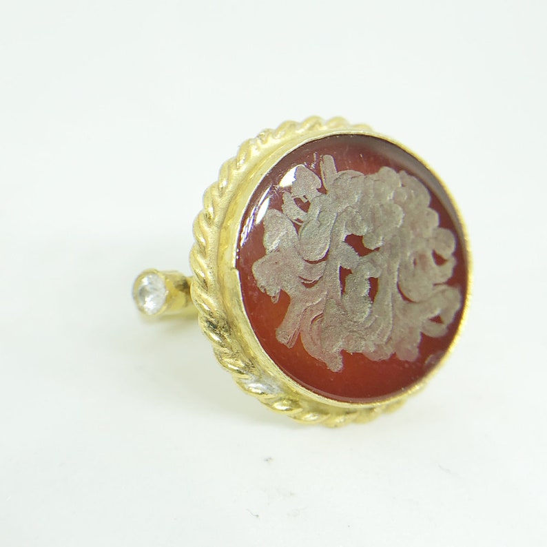 24K Gold Over 925K Sterling Silver Ring Handmade Hammered Band Medusa Carved Carnelian Ring Ancient Style Boho Roman Ancient Signet Ring