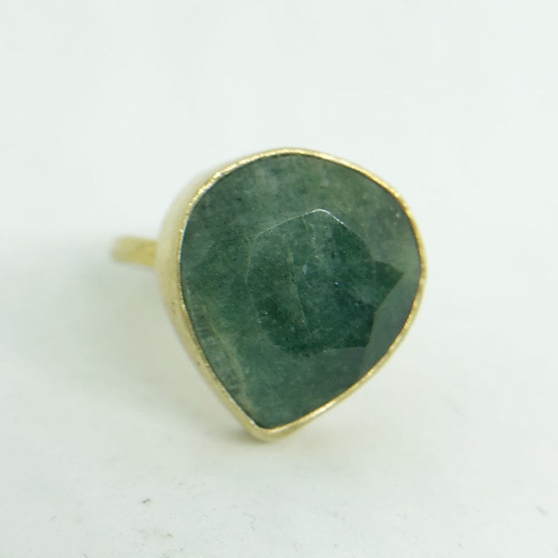 24K Gold Over 925K Sterling Silver Ring Handmade Hammered Band Natural Emerald Designer Ring Ancient Style Boho Roman Ancient Signet Ring