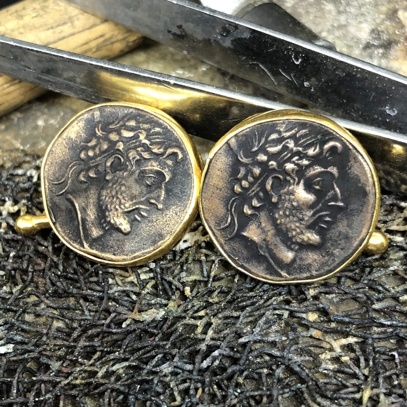 24K Gold Over 925K Sterling Silver Handmade With Roman Coin Man for Groom from bride Cufflink Ancient Designer Jewelry Manday Father Day