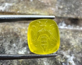 Hand crafted carved Venetian Glass Lucky Bee intaglio, for make jewelry, Roman art design, craftmanship items, ancient, gift for designer