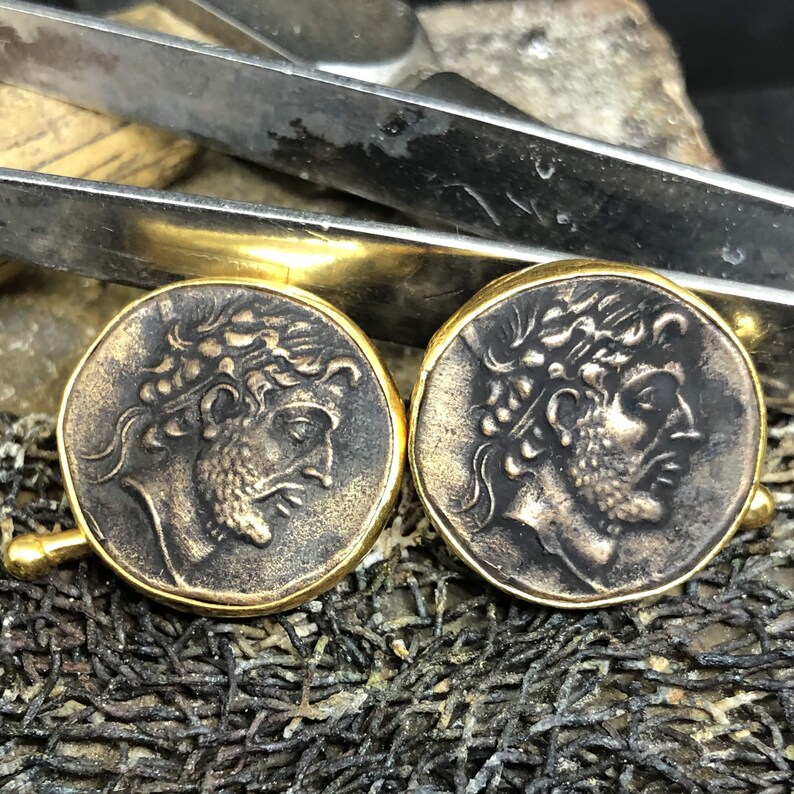 24K Gold Over 925K Sterling Silver Handmade With Roman Coin Man for Groom from bride Cufflink Ancient Designer Jewelry Manday Father Day