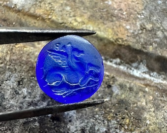 Hand crafted carved Venetian Glass Pegasus intaglio, for make jewelry, Roman art design, craftmanship items, ancient style, for designer