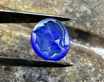 Hand crafted carved Venetian Glass Artemis intaglio, for make jewelry, Roman art design, craftmanship items, ancient, gift for designer