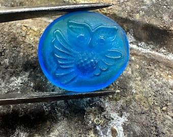 Hand crafted carved Venetian Glass sweet Owl intaglio, for make jewelry, Roman art design, craftmanship items, ancient, gift for designer