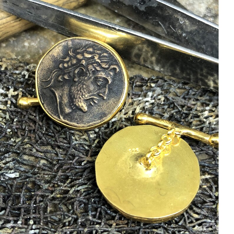 24K Gold Over 925K Sterling Silver Handmade With Roman Coin Man for Groom from bride Cufflink Ancient Designer Jewelry Manday Father Day