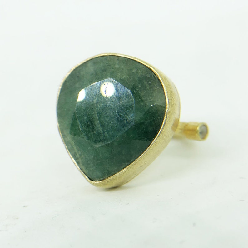 24K Gold Over 925K Sterling Silver Ring Handmade Hammered Band Natural Emerald Designer Ring Ancient Style Boho Roman Ancient Signet Ring