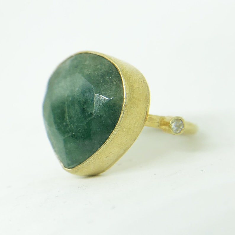 24K Gold Over 925K Sterling Silver Ring Handmade Hammered Band Natural Emerald Designer Ring Ancient Style Boho Roman Ancient Signet Ring