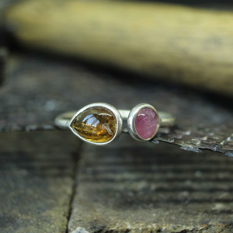 24K Gold Vermail 925K Sterling Silver Ring Handmade Polished Band Natural Free Shape Tourmaline Designer Ring Ancient Style Boho signet ring