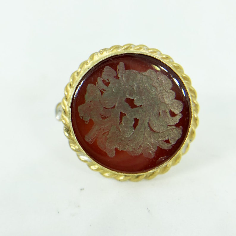 24K Gold Over 925K Sterling Silver Ring Handmade Hammered Band Medusa Carved Carnelian Ring Ancient Style Boho Roman Ancient Signet Ring