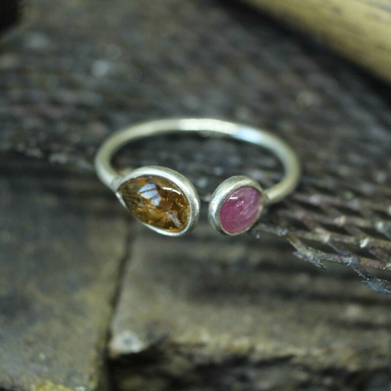 24K Gold Vermail 925K Sterling Silver Ring Handmade Polished Band Natural Free Shape Tourmaline Designer Ring Ancient Style Boho signet ring