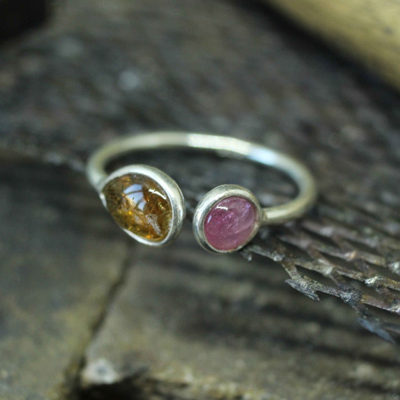 24K Gold Vermail 925K Sterling Silver Ring Handmade Polished Band Natural Free Shape Tourmaline Designer Ring Ancient Style Boho signet ring