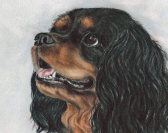 Black and tan Cavalier King Charles spaniel wall art gift original art print