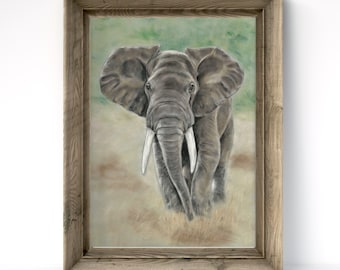 Elephant Print: 'Freedom' Pastel Painting, Animal Wall Art
