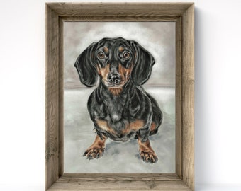 Black and tan Dachshund art print, Sausage dog gifts, Dachshund print, Dachshund art, Wiener dog