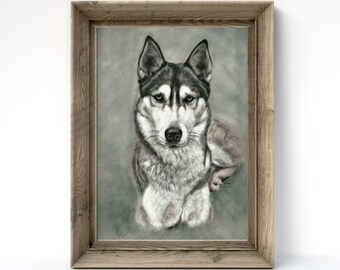 Kunstafdruk Siberische husky: gesigneerd hondenportret