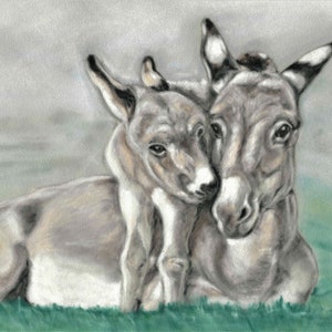 Donkey and Foal Art Print: Pastel Animal Painting