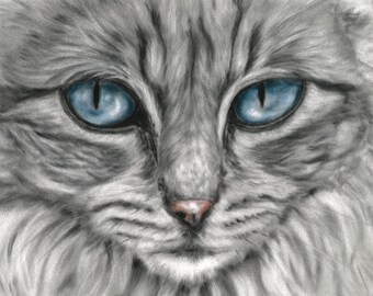 Cat Pastel Art Print: Original Cat Lover Gift