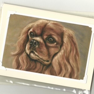 Ruby Cavalier King Charles Spaniel art fait main cartes de vœux carte de chien cadeau
