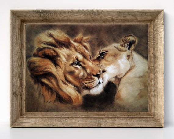 Lion and Lioness Art Print: Wildlife Painting - Etsy Hong Kong