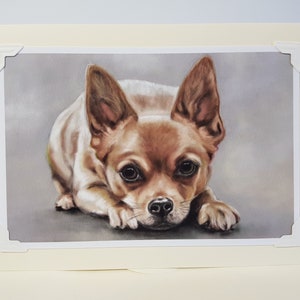 Carte Chihuahua - Impression Chihuahua - Carte de vœux faite à la main - Cadeau original pour les amoureux des chiens - Vierge ou avec message à l’intérieur.