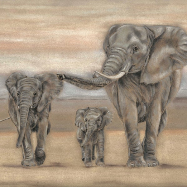 Elephant family - Elephant and baby - Elephant art - Elephant wall art - Elephant art print - Elephant gifts