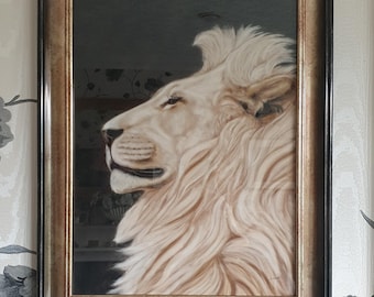 Original African Wildllife Art Lion Painting Framed Ready to Hang 16"x12"
