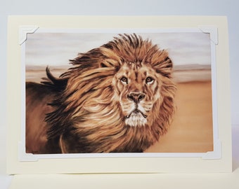 Lion Art Card: Removable Fine Art Print, Personalised or Blank