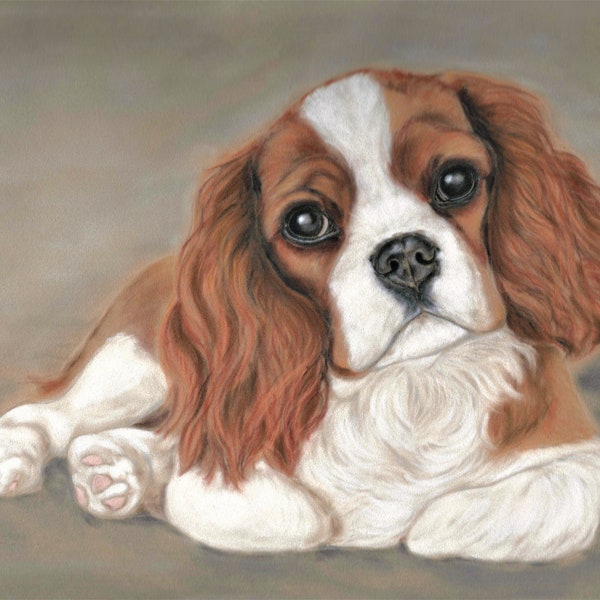 Impresión artística de Cavalier King Charles Spaniel: Retrato de perro al pastel «Sugar & Spice»