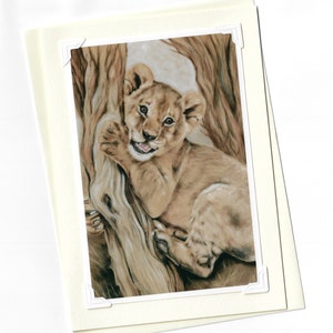 Carte d’animal mignon - Lionceau - Impression encadrable - Carte d’art originale - Carte vierge - Carte personnalisée - Carte et cadeau