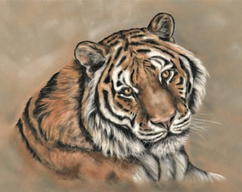 Signed Tiger Art Print: 'Imagine' Pastel Painting
